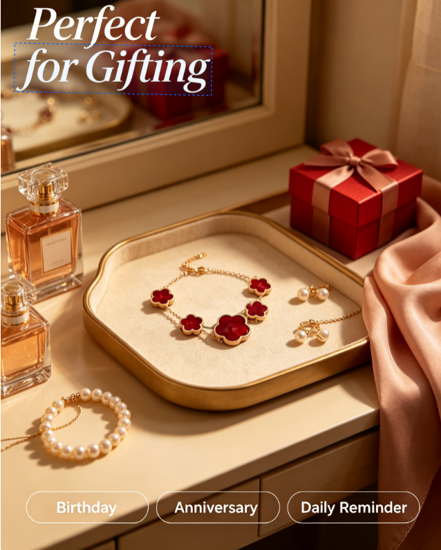 Gold Plated Red Four Leaf Clov - Red Clover Flower บทวิจารณ์และราคา