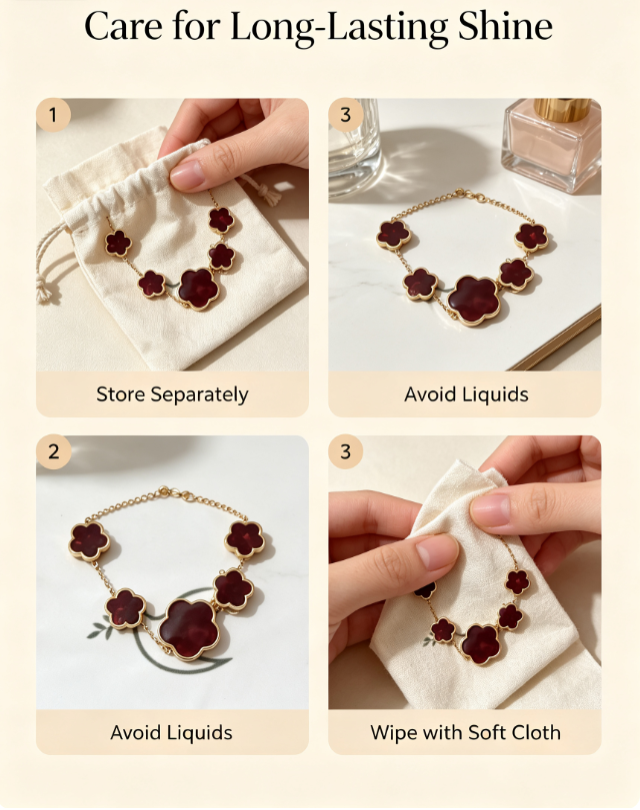 Gold Plated Red Four Leaf Clov - Red Clover Flower บทวิจารณ์และราคา