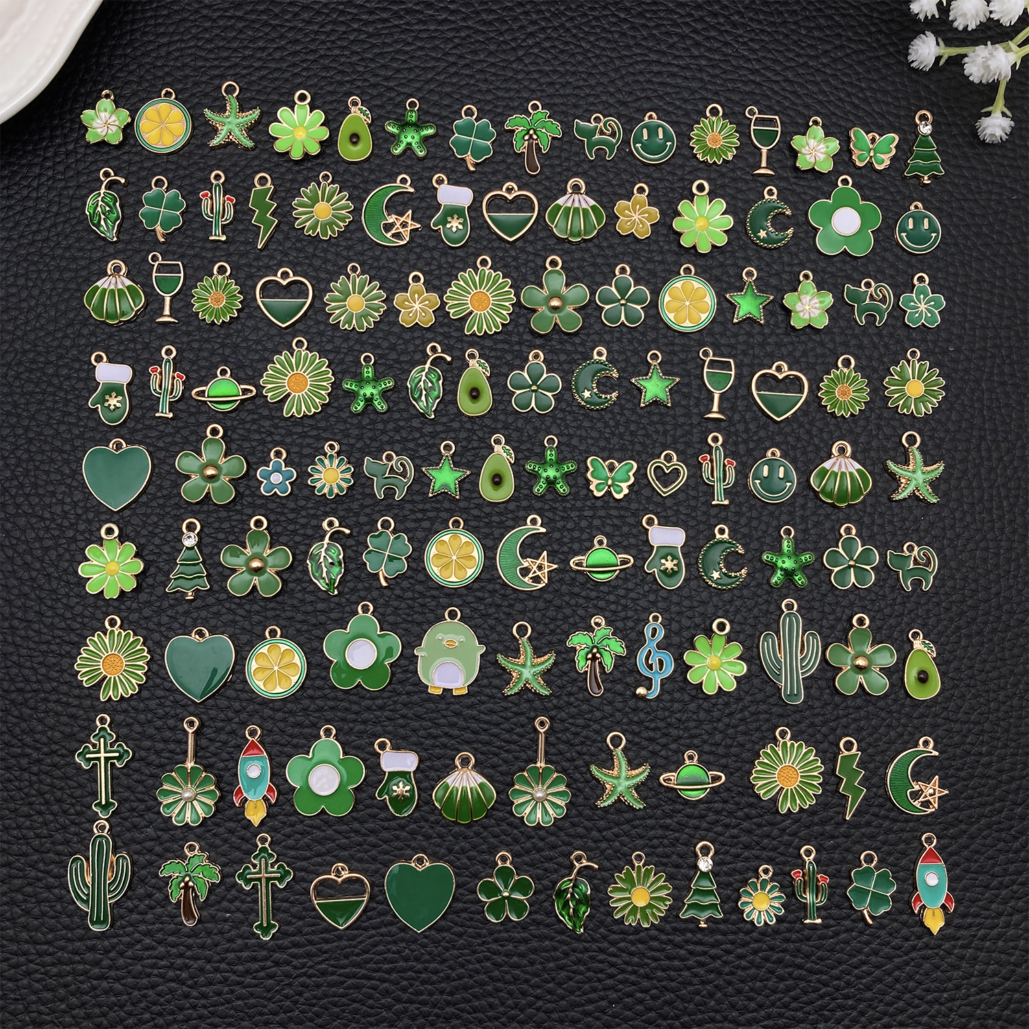 20/50/100pcs Forest Green Enam - Red Clover Flower บทวิจารณ์และราคา