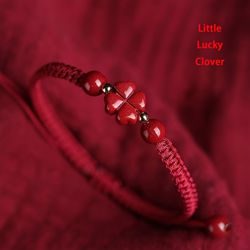 Braided Lucky Red Cord Bracele - Red Clover Flower บทวิจารณ์และราคา
