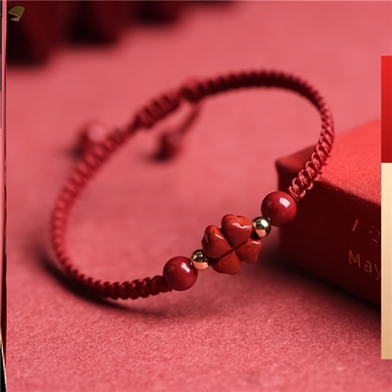 Braided Lucky Red Cord Bracele - Red Clover Flower บทวิจารณ์และราคา