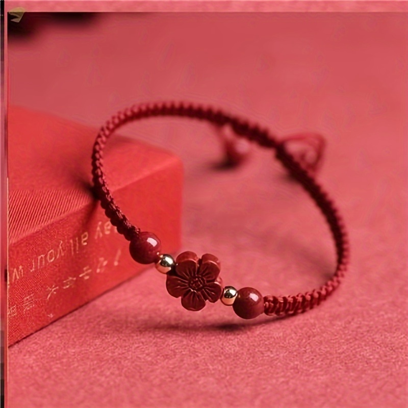Braided Lucky Red Cord Bracele - Red Clover Flower บทวิจารณ์และราคา