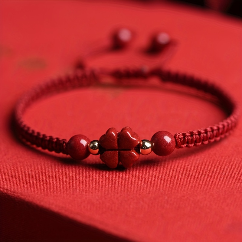 Braided Lucky Red Cord Bracele - Red Clover Flower บทวิจารณ์และราคา