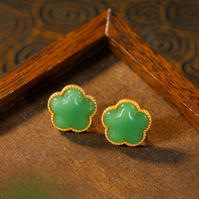 Green Natural Jade Clover Earr - Red Clover Flower บทวิจารณ์และราคา