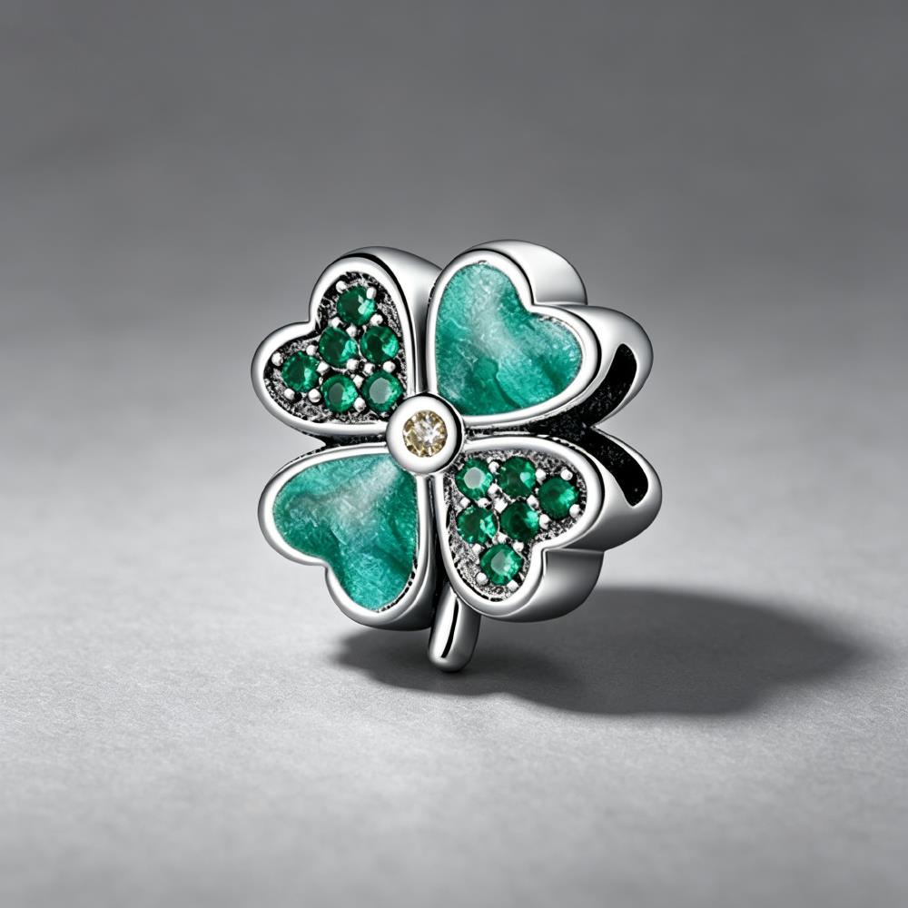 NEW 925 Silver Four Leaf Clove - Red Clover Flower บทวิจารณ์และราคา